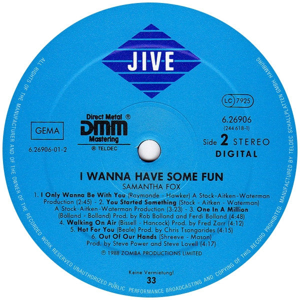 Samantha Fox : I Wanna Have Some Fun (LP, Album)
