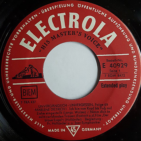 Marlene Dietrich : Marlene Dietrich 1 (7", EP, Mono)