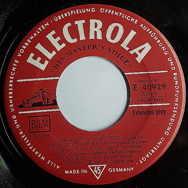 Marlene Dietrich : Marlene Dietrich 1 (7", EP, Mono)