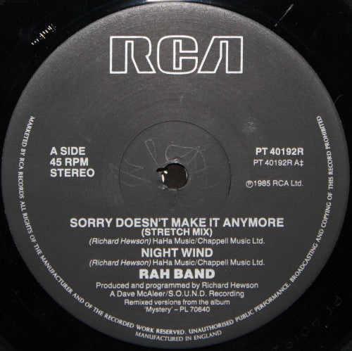 RAH Band : Sorry Doesn't Make It Anymore (12")