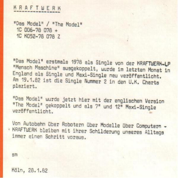 Kraftwerk : Das Model / The Model (7", Single)