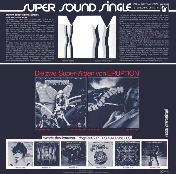 Eruption (4) : One Way Ticket (Long Version) / Left Me In The Rain (12", Single, Ltd)