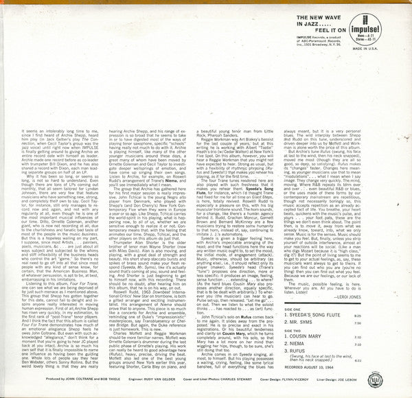 Archie Shepp : Four For Trane (LP, Album, Mono)