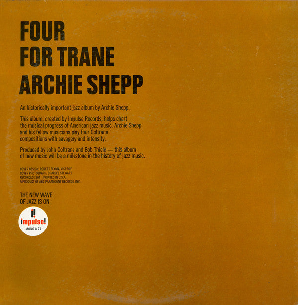 Archie Shepp : Four For Trane (LP, Album, Mono)