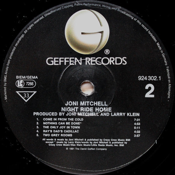 Joni Mitchell : Night Ride Home (LP, Album, Gat)
