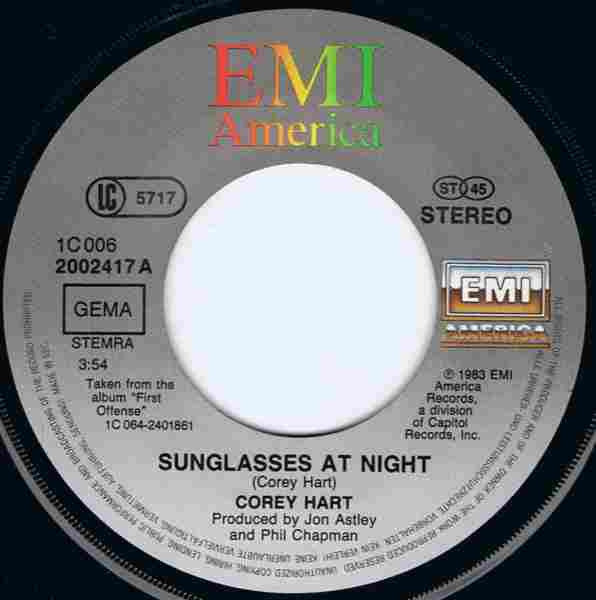 Corey Hart : Sunglasses At Night (7", Single)