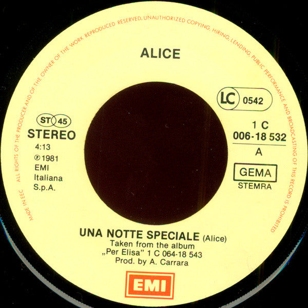 Alice (4) : Una Notte Speciale (7", Single)