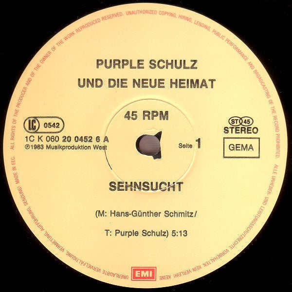 Purple Schulz Und Die Neue Heimat* : Sehnsucht (Lange (LP-) Version) (12", Maxi)
