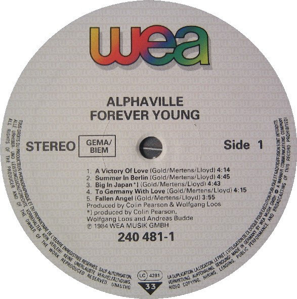 Alphaville : Forever Young (LP, Album, Pos)