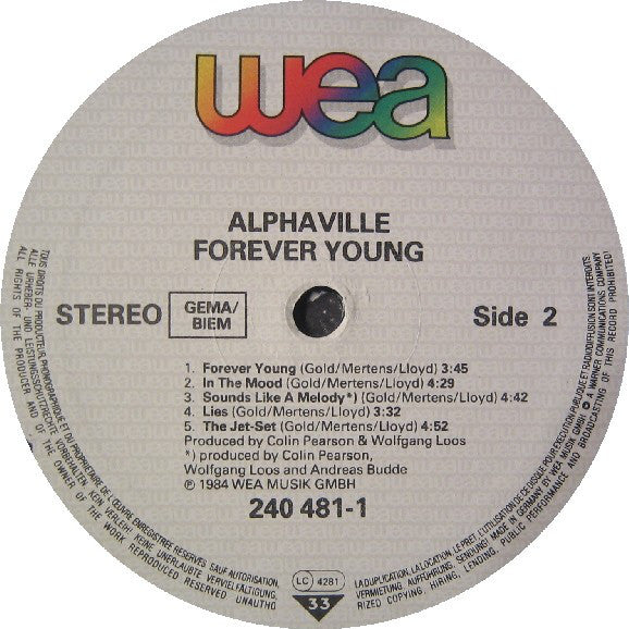Alphaville : Forever Young (LP, Album, Pos)