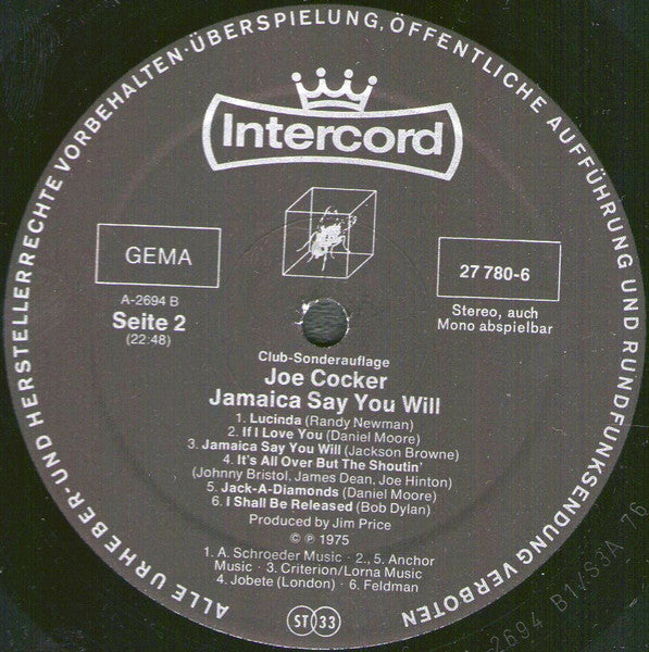Joe Cocker : Jamaica Say You Will (LP, Album, Club)