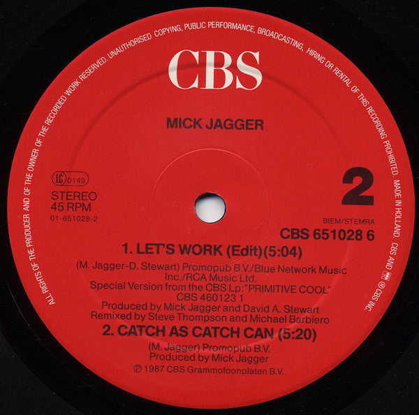 Mick Jagger : Let's Work (Dance Mix) (12", Maxi)