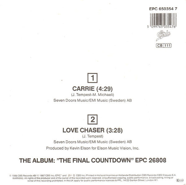 Europe (2) : Carrie (7", Single)