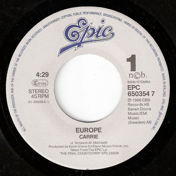 Europe (2) : Carrie (7", Single)