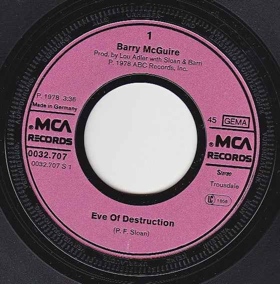 Barry McGuire : Eve Of Destruction (7", Single, RE)