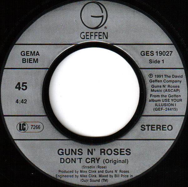 Guns N' Roses : Don't Cry (7", Single)