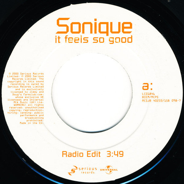 Sonique : It Feels So Good 7" (7", Jukebox)