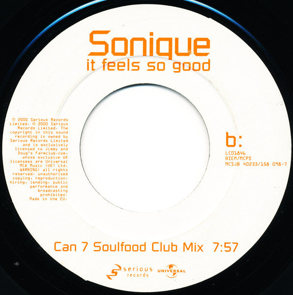 Sonique : It Feels So Good 7" (7", Jukebox)