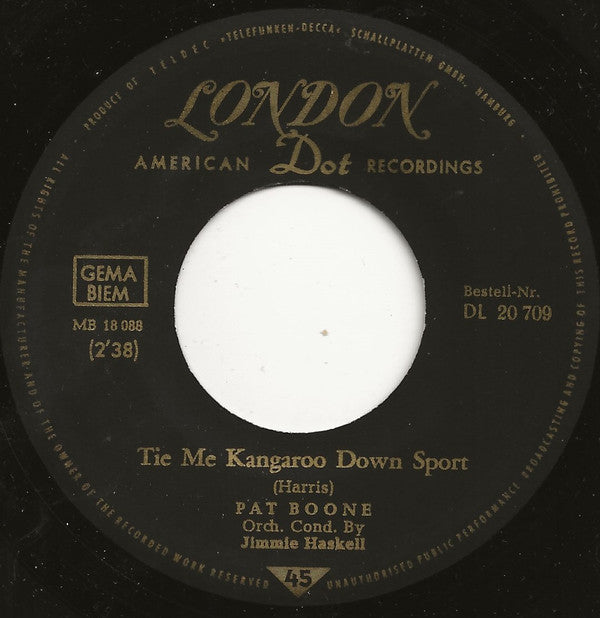 Pat Boone : Tie Me Kangaroo Down Sport / Memory Mountain (7", Single)