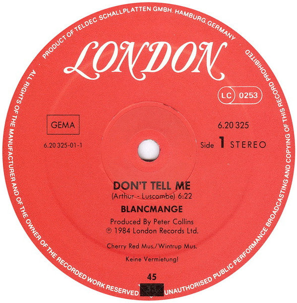 Blancmange : Don't Tell Me (12", Maxi)