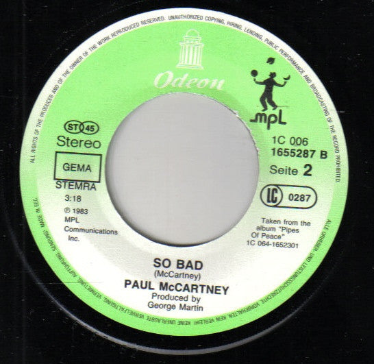 Paul McCartney : Pipes Of Peace (7", Single)