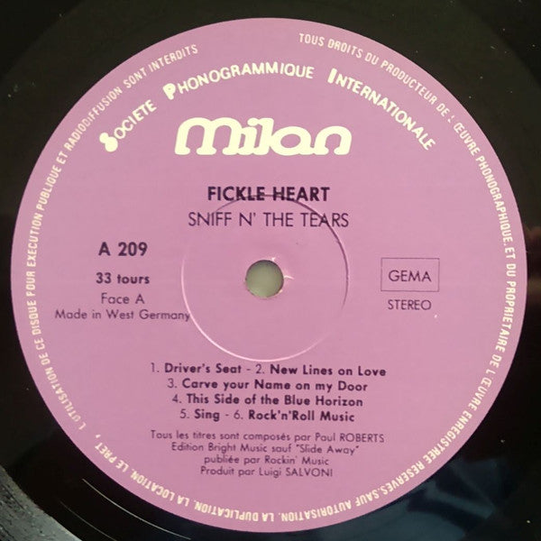 Sniff 'n' the Tears : Fickle Heart (LP, Album, RE)