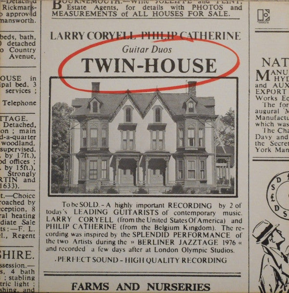 Larry Coryell - Philip Catherine : Twin-House (Guitar Duos) (LP, Album, RE)