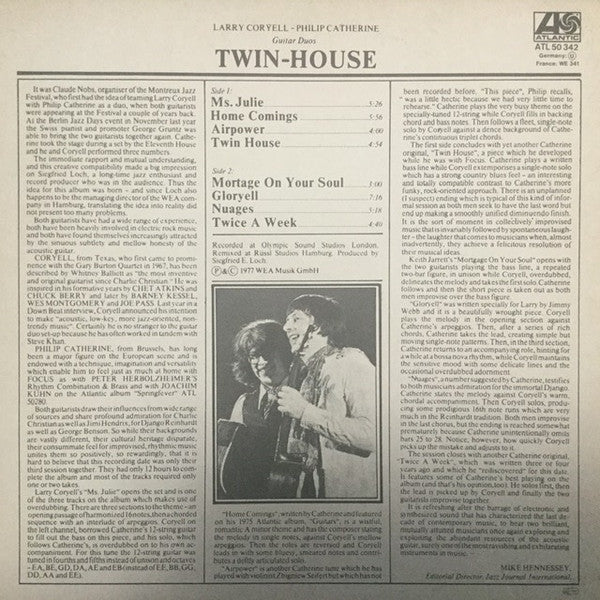 Larry Coryell - Philip Catherine : Twin-House (Guitar Duos) (LP, Album, RE)