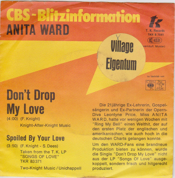 Anita Ward : Don't Drop My Love (7", Single, Promo)