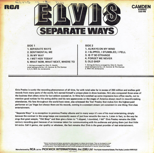 Elvis* : Separate Ways (LP, Comp)