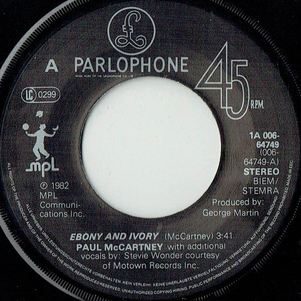 Paul McCartney : Ebony And Ivory (7", Single)