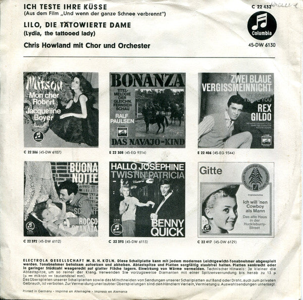 Chris Howland : Ich Teste Ihre Küsse / Lilo Die Tätowierte Dame (7", Single)