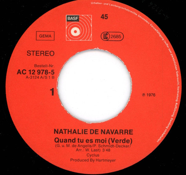 Nathalie De Navarre : Quand Tu Es Chez Moi (Verde) / Tu Es Moi (Mondscheinsonate) (7", Single)