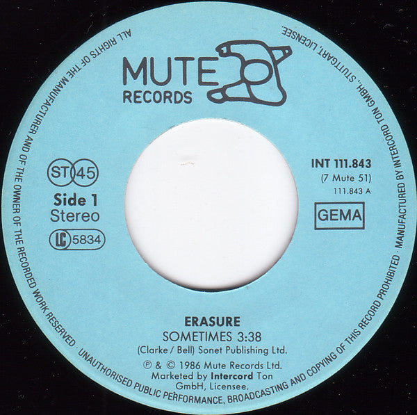 Erasure : Sometimes (7", Single)