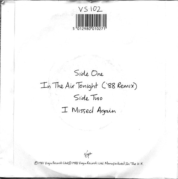 Phil Collins : In The Air Tonight ('88 Remix) (7", Single, Sil)