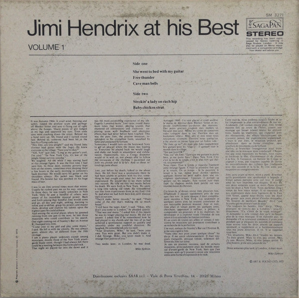 Jimi Hendrix : Jimi Hendrix At His Best (Volume 1) (LP, Comp)