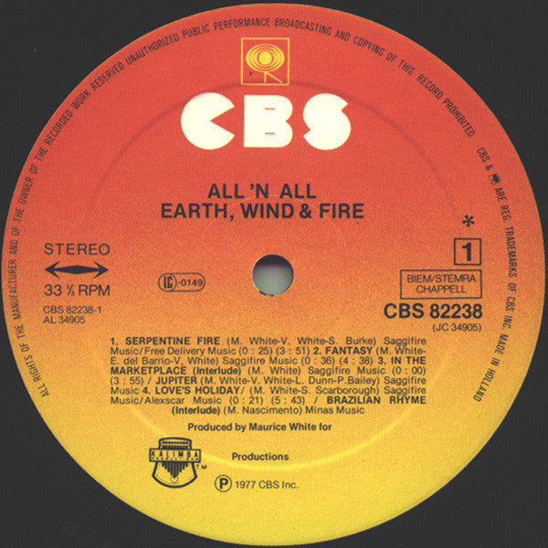 Earth, Wind & Fire : All 'N All (LP, Album, RP, Gat)