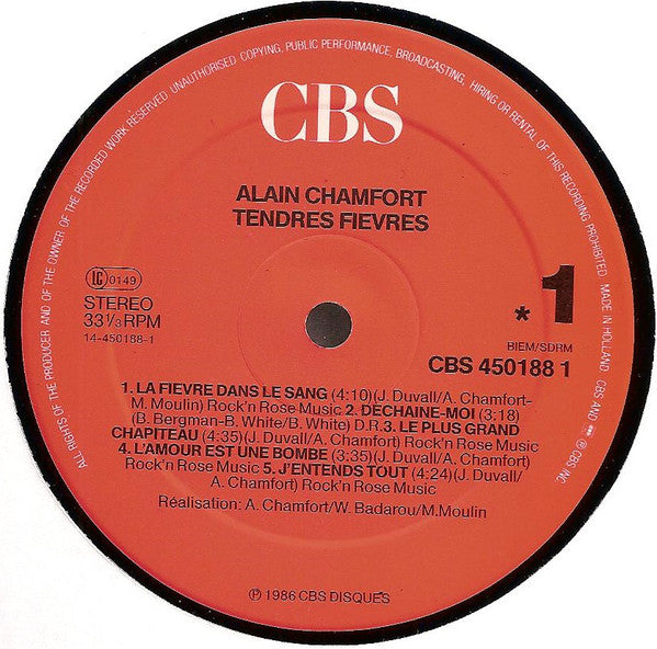 Alain Chamfort : Tendres Fièvres (LP, Album)