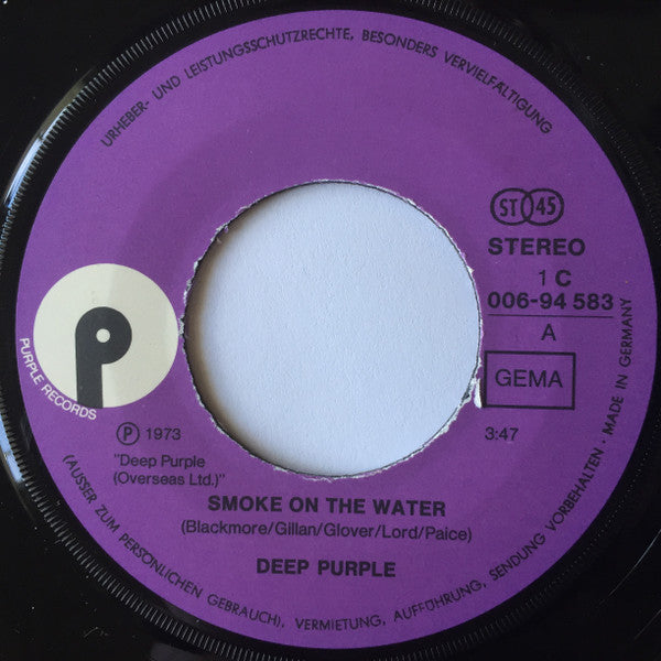 Deep Purple : Smoke On The Water (7", Single)