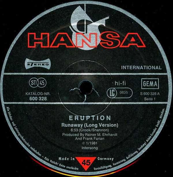 Eruption (4) : Runaway / Good Good Feelin' (12", Maxi)
