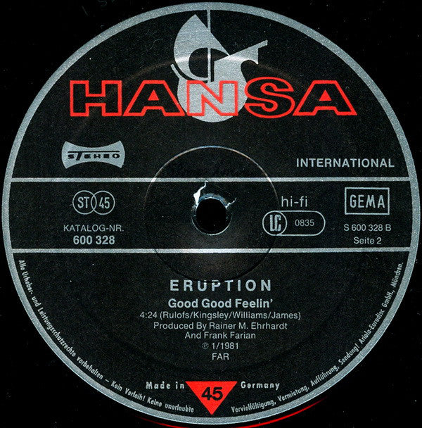 Eruption (4) : Runaway / Good Good Feelin' (12", Maxi)