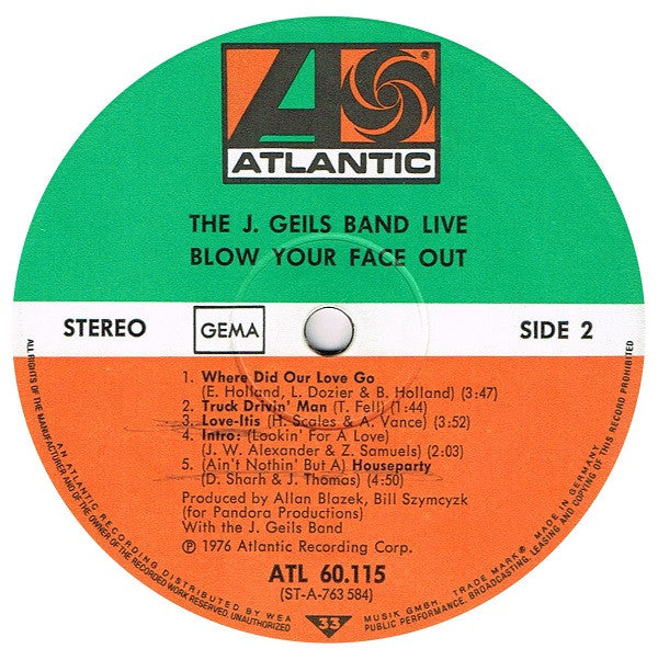 The J. Geils Band : Live - Blow Your Face Out (2xLP, Album)