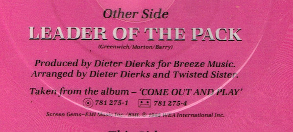 Twisted Sister : Leader Of The Pack (7", Shape, Single, Ltd, Pic)