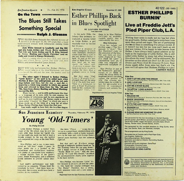 Esther Phillips : Burnin' (Live At Freddie Jett's Pied Piper, L.A.) (LP, Album)