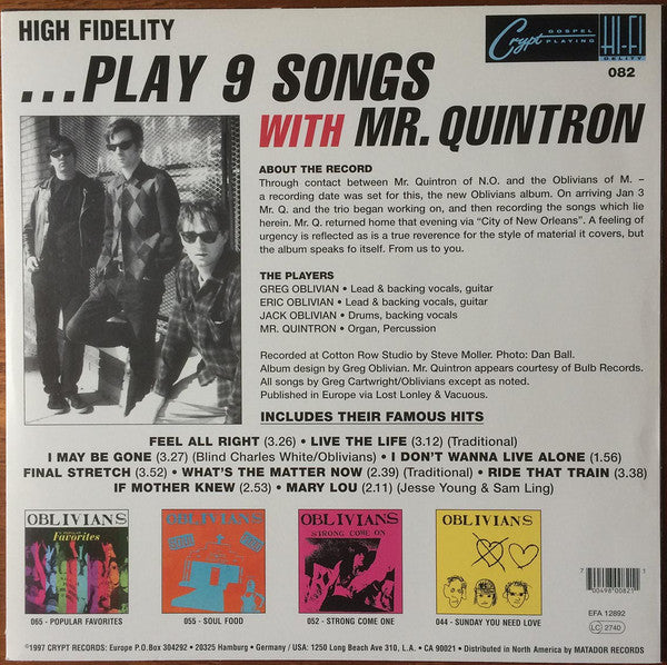 Oblivians : ...Play 9 Songs With Mr. Quintron (LP, Album, Pal)