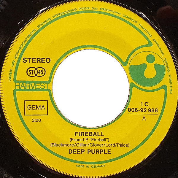 Deep Purple : Fireball  (7", Single)