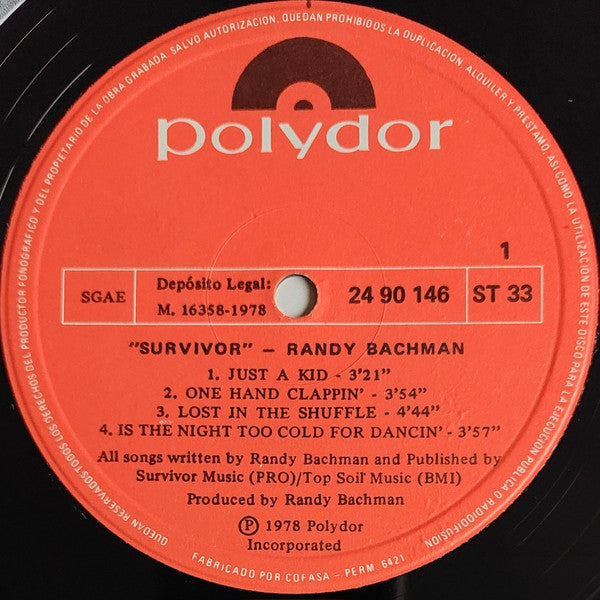 Randy Bachman : Survivor (LP, Album, Gat)