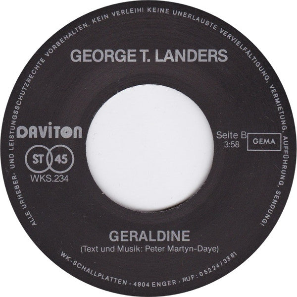 George T. Landers : Head Over Heels In Love / Geraldine (7", Single)