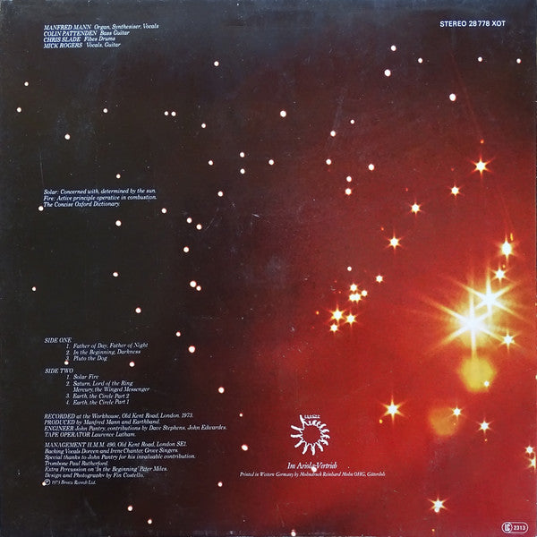 Manfred Mann's Earth Band : Solar Fire (LP, Album, RE)