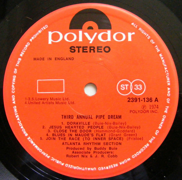 Atlanta Rhythm Section : Third Annual Pipe Dream (LP, Album)